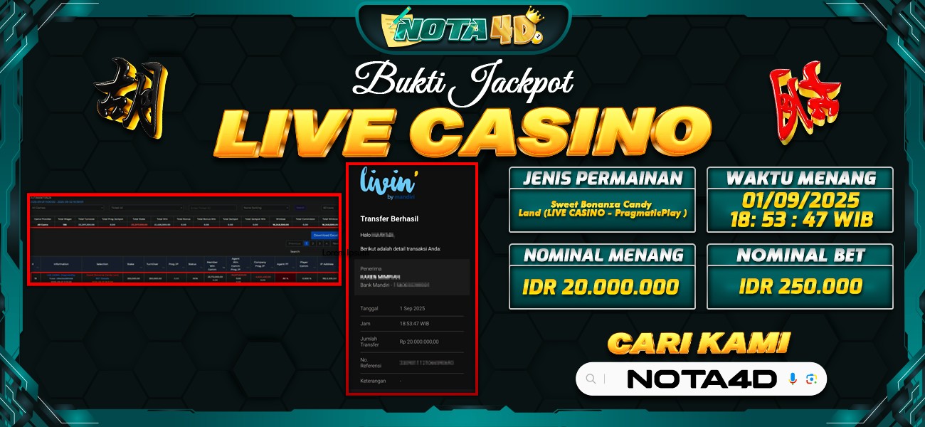 Bukti Kemenangan Besar Dibayar lunas Member NOTA4D RP 20.000.000, 1 September 2025