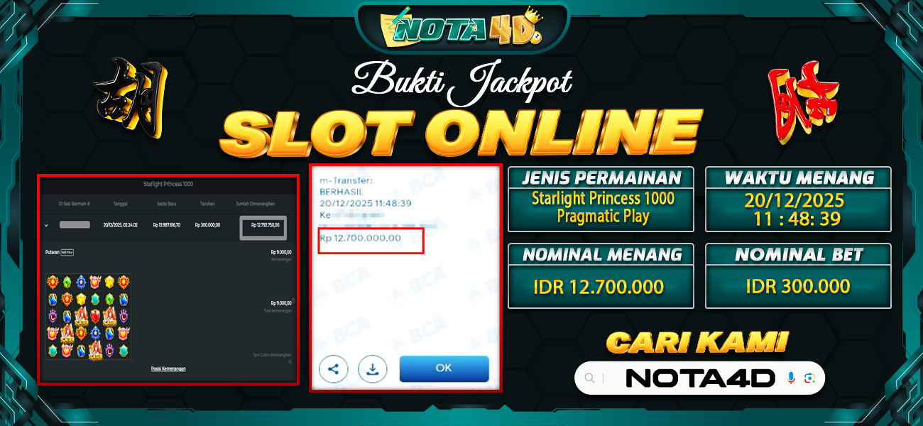 Bukti Kemenangan Besar Dibayar lunas Member NOTA4D RP 12.700.000, 21 Desember 2025