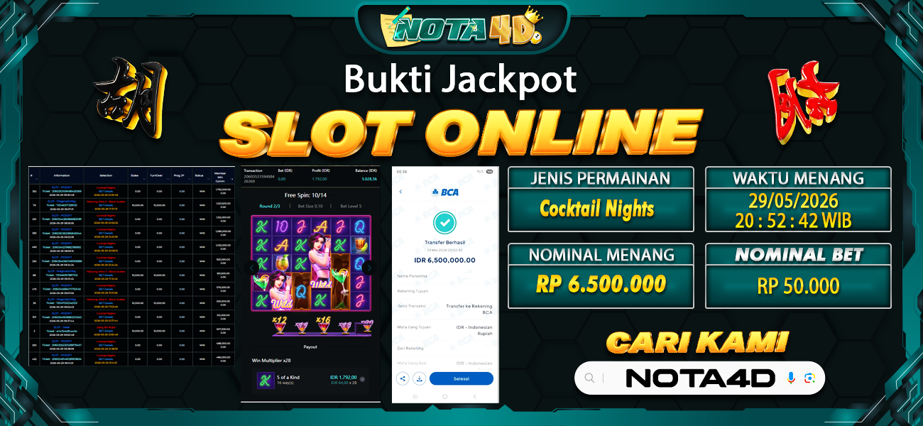 Bukti Kemenangan Besar Dibayar lunas Member NOTA4D RP 6.500.000, 29 Mei 2026
