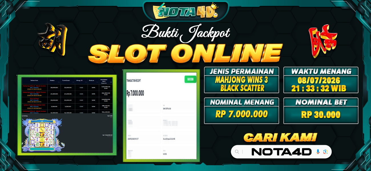 Bukti Kemenangan Besar Dibayar lunas Member NOTA4D RP 7.000.000, 9 Juli 2026